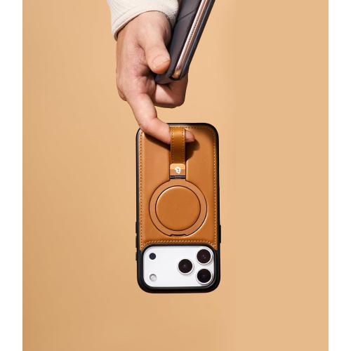 Butaiga for iPhone 17 Pro Leather Case with Stand, Anti-Slip Grip Ring, Fits for MagSafe (Brown, iPhone 17 Pro)