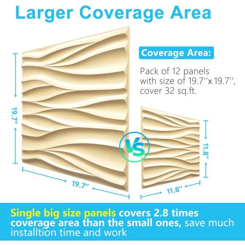 STICKGOO Wave Wall Panels for Interior Wall Decor, Light Oak 3D Wall Panels Accent Wall, Paintable 3D Wall Decor Covering Panels for Living Room Bedroom, Pack of 12 Tiles