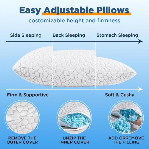 SUPA MODERN Cooling Pillow Queen Size Set of 2, CertiPUR-US Shredded Memory Foam Pillows for Sleeping, Cool Bed Pillows for Hot Sleepers, Adjustable Firm Pillow for Side,Back,Stomach Sleepers
