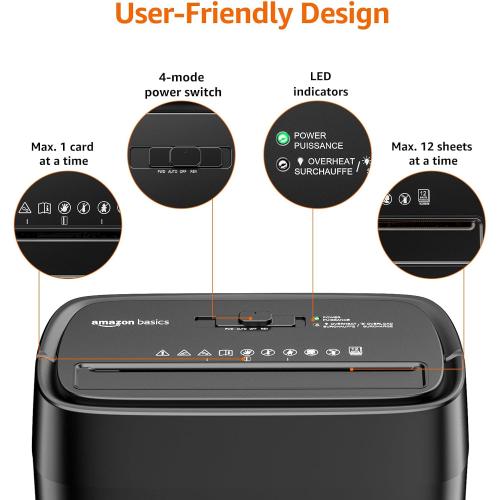 Amazon Basics Cross Cut Paper and Credit Card Shredder, 12 Sheet (New Model), Black
