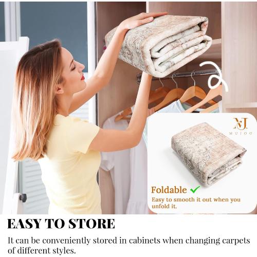 MUJOO Pink Rug 3x5 Washable,Boho Area Rugs Small Non Slip Low-Pile Floral | Machine Washable Throw Carpet for Entryway Bedroom Bedside Kitchen Hallway Living Room Soft Indoor Flowers Light Blush