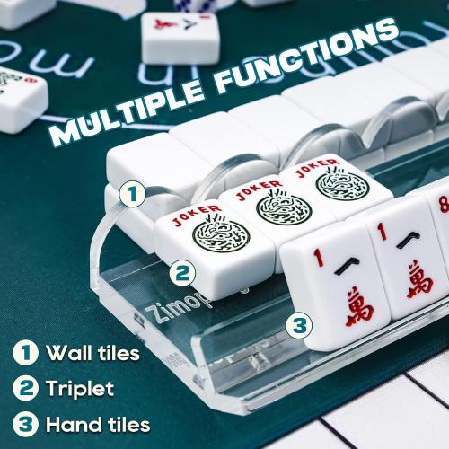 Mahjong Racks with Magnetic Pushers 17.5inch, 4 PCS, Clear Acrylic Scallop Mahjong Rack with Pushers, Ideal Gift for Mahjong Lovers, Parties & Game Nights