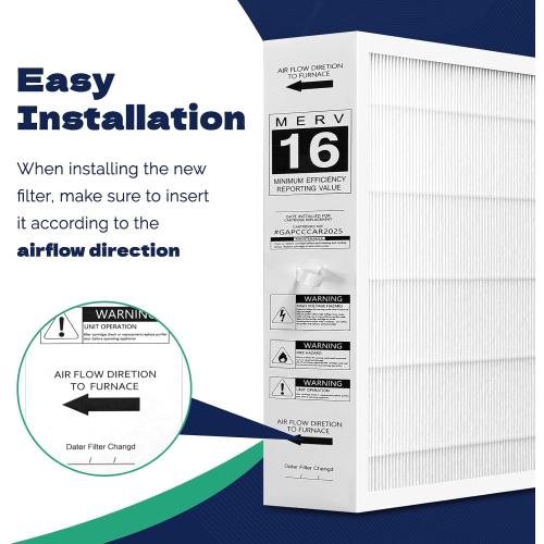 2-Pack GAPCCCAR2025 Replacement Air Filter MERV 16 Compatible With Bryant/Carrier Infinity 20 x 25 x 4Air Purifier (Actual Size: 20.48'' x 24.48'' x 3.54'')