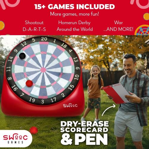 Swooc Games - Inflatable Giant Kick Darts (15  Ways to Play) - Jumbo Soccer Dartboard w/Air Pump - Big Carnival Games - Giant Outdoor Games - Oversized Dart Board Yard & Lawn Game for Kids & Adults