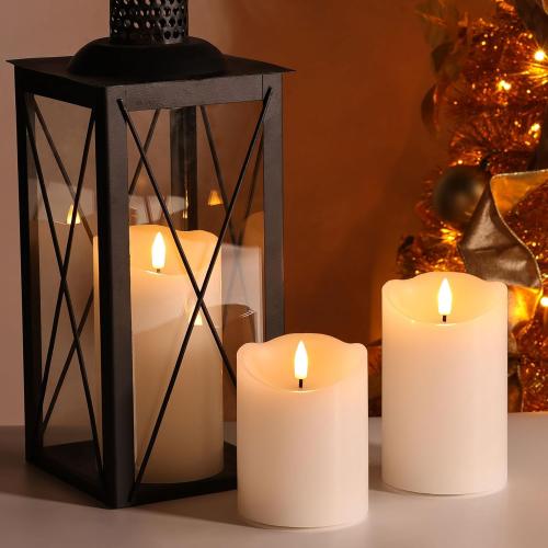 White Flameless Pillar Candles with Remote, LED Candles Battery Operated, Real Wax Electric Candles Flickering Set of 3
