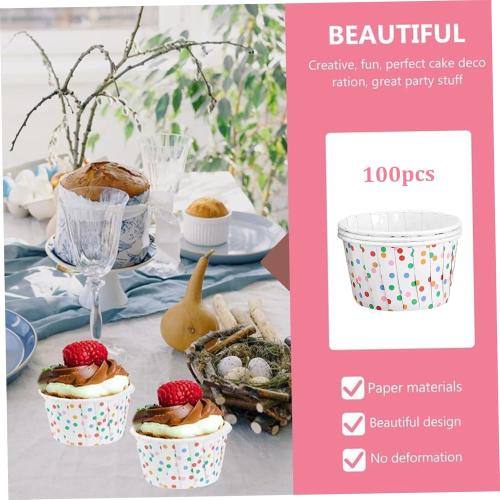 Cake Cups Disposables Paper Baking Cupcake Cases Dessert Cups Rainbow Polka Dot Ice Cream Bowls 100PCS cake