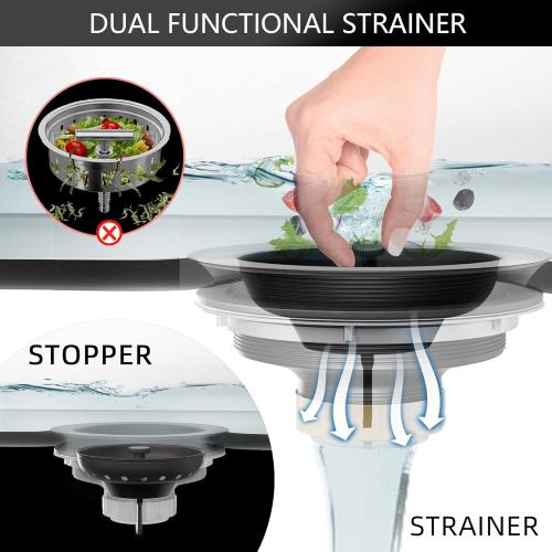 Black Sink Drain 3-1/2 Inch Matte Black Kitchen Sink Drain Strainer Assembly Kit with Strainer Basket and Drain Stopper for Standard Kitchen Sink Stainless Steel