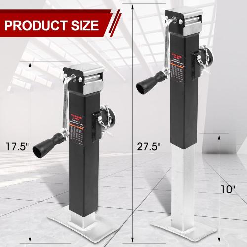 Black and Silver NBJINGYI Heavy Duty 5000LB Trailer Jack - 10 Lift, Pipe Mount Swivel Jack with Lock Pin, Square Tube Mount, Side Wind Handle & Foot Plate, Black Coating.