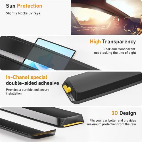 Shatterproof in-Channel Window Rain Guards for Honda CRV 2007-2011, Window Deflectors, Window Visors for Car, Vent Deflector, 4pcs