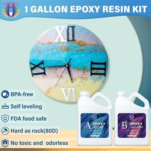 Epoxy Resin 1 Gallon Kit with Pump High Glossy Food Safe Crystal Clear Bubble Free No Yellowing Easy Mix 1:1 for Craft DIY Jewelry Art Casting - missing some accessories