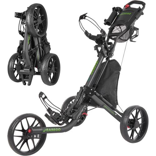 Golf Push Cart 3 Wheel : Golf Bag Cart Foldable with Phone Holder/Cup/Umbrella Holder Compact Golf Pull Carts Quick Fold Golf Caddy Push Carts with Large Wheelbase for Different Terrain