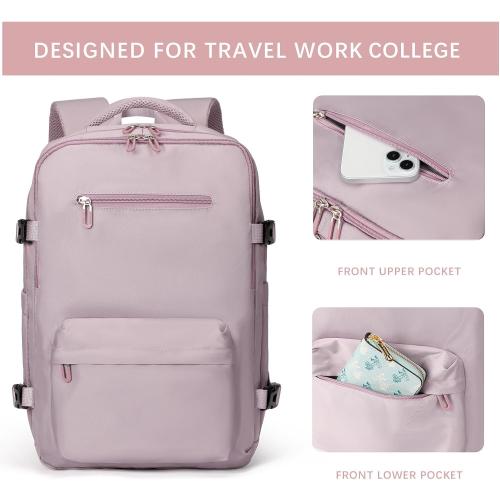 SHRRADOO Travel Laptops Backpack for Women Men, Casual Work Bag 17inch High School College Backpack Airline Approved Backpack for Hiking Business (Pink khaki)