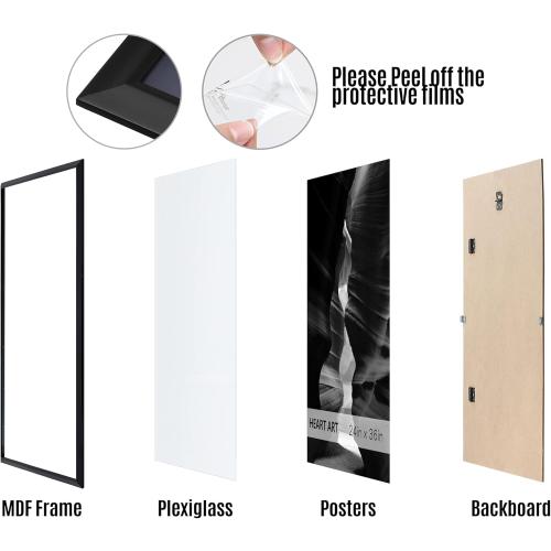 HEART ART 24 x 36 Poster Frame 4 Pack,24x36 Frame without Mat for Horizontal or Vertical Wall Mounting,Black