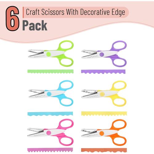 Mr. Pen Craft Scissors - Decorative Edge, 6 Pack, White & Vibrant Color, Zig Zag & Pattern Scissors for Crafting & Scrapbooking