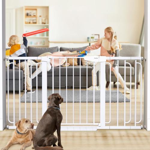 Cumbor 29.7-57 Extra Wide Baby Gate for Stairs, Mom's Choice Awards Winner-Dog Gate for Doorways, Pressure Mounted Walk Through Safety Child Gate for Kids Toddler, Tall Pet Puppy Fence Gate, White