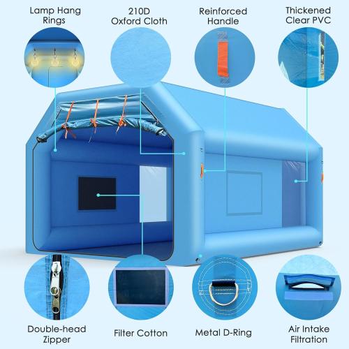 Ziziella 12.5x10x8FT Inflatable Paint Booth Portable Paint Booth Spray Paint Tent with Air Filter System & Blower for DIY Spray Car Truck Motorcycle Garage Auto Part Painting