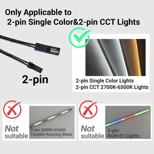 HAMRVL 10-Pack Flexible Extendable Cables for Under Cabinet Lighting Kit - 6.6ft/2m 2-Pin Extension Cord for Linkable Single Color Wall Panel Lights, LED Puck Light, Under Cabinet Strip Light (Black)