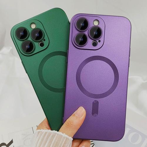 Magnetic for iPhone 15 Pro Max Phone Case for Women, Matte Luxury Soft Metallic Luster Design with Camera Lens Protector, Compatible with Magsafe Case for iPhone 15 Pro Max 6.7-Green