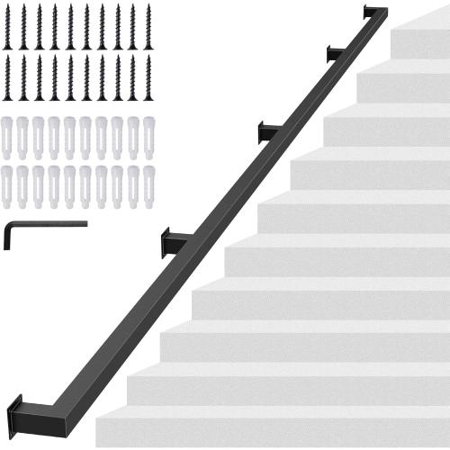 Square Tube Handrail,Wall Mount Staircase Handrail Modern Pipe Stair Industrial Stair Rail for Indoor Outdoor Steps,440lbs Load,Carbon Steel Non-Slip Grab Handle for Loft Porch 4 Section