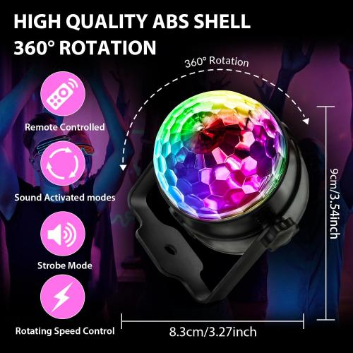 NEQUARE Disco Ball DJ Party Lights Sound Activated with Remote Control Strobe Lamp 7 Modes Stage Light for Home Room Dance Parties Karaoke Halloween Christmas Birthday Decorations[3-Pack]
