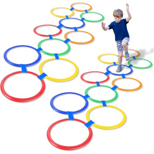 Woanger 2 Sets of Hopscotch Outdoor Squares 20 Pcs Hopscotch Ring Game with 30 Pcs Connectors Outdoor Indoor Obstacle Course for Kids Playground Agility Training
