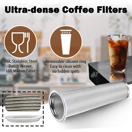 Clear 64oz Cold Brew Mason Coffee Maker - 64oz Iced Coffee Pitcher with Stainless Steel Mixing Spoon & Super Dense Filter 3 Steps Finish Cold Brew Coffee, Classic BPA Free Sturdy Mason jar Pitcher Easy to Clean
