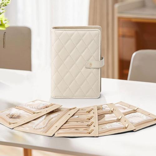 TANG SONG Leather Travel Jewelry Organizer Case – Velvet-Lined Zipper Pouch for Earrings, Necklace & Rings Portable Gift for Women (White)