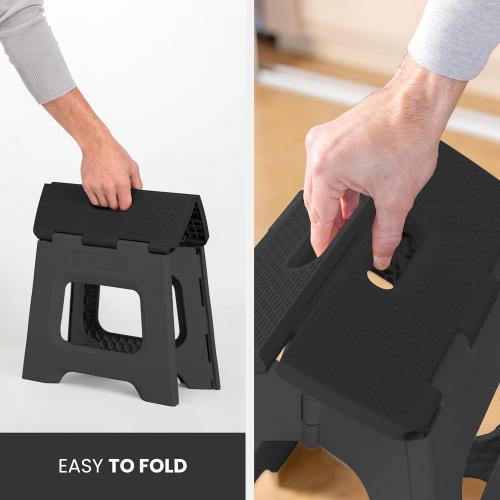 Color blue and grey Vigar Compact Step Stool Foldable, 9-inch Step Stools for Adults up to 330 Pound, Lightweight Stool, Non-Slip Folding Step Stool, Black