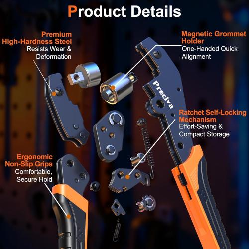 Preciva 3-Size Grommet Tool Kit - 1/2 1/4 3/8 Hole Punch & Eyelet Setting Tool with 300Pcs Grommets | Handheld Eyelet Plier for Tarps, Tents, Canvas, Vinyl & Leather Crafting