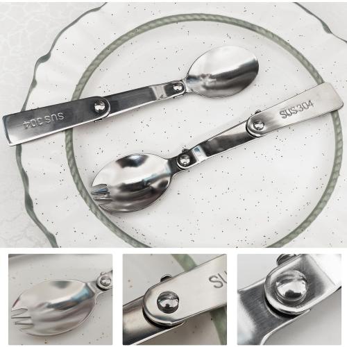 Replacement Foldable Spoon and Fork Set Compatible with Thermos Funtainer 16oz Food Jar, Stainless Steel Spoon Salad Spork Portable Outdoors, Dishwasher Safe