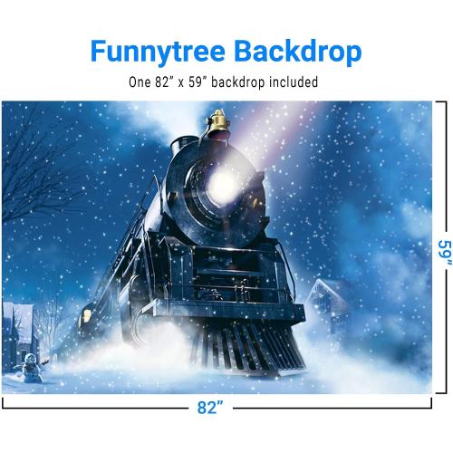 Funnytree 7x5ft Winter Christmas Train Backdrop for Photography Xmas Snow Night Railway Party Background Wonderland Snowflake Portrait Photobooth Banner Decorations Photo Studio Props