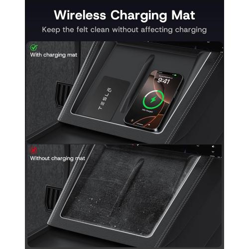 Center Console Organizer Tray for Tesla Model Y Juniper 2026 2025 (Premium & Performance), 8PCS - PC Material & Silent Silicone Armrest Storage Box Bottom Liners Wireless Charging Pad Cup Holder