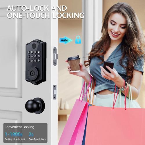 Smart Locks for Front Door,APP Control Keyless Entry Fingerprint Door Lock,Keypad Deadbolt Set with Handle,Easy Installation,Auto-Lock,(Matte Black)