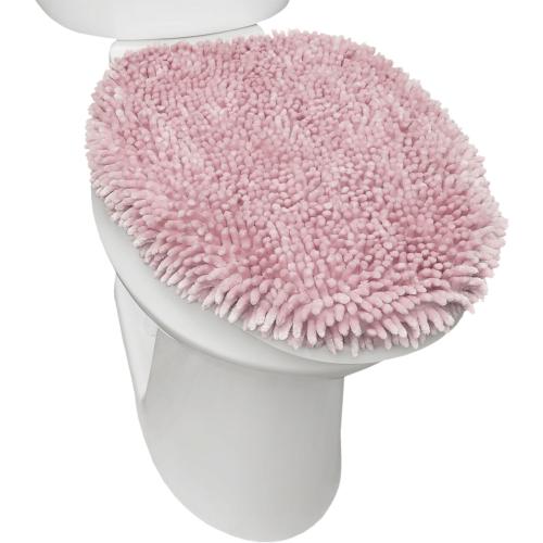 TOWN & COUNTRY BASICS Spa Step Noodle Solid Bathroom Toilet Lid Cover, Plush, Soft, and Absorbent, Machine Washable, Blush, 18.5x19.6