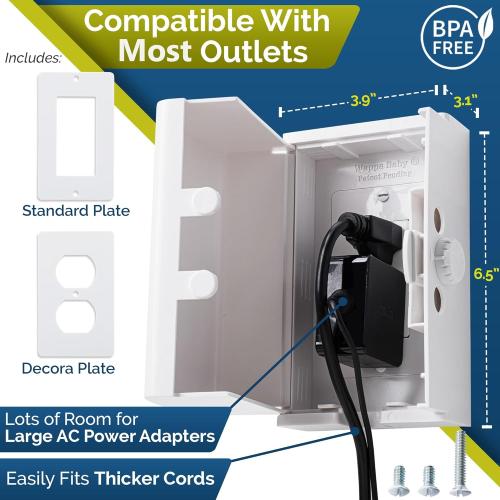 Outlet Cover BOX Baby Proofing (2 Pack) Patented Dual-Lock for Much Better Toddler Proofing, Easier Operation, Simple 3 Step Install with Included Screws. Provides Extra Space Inside for Plugs (White)