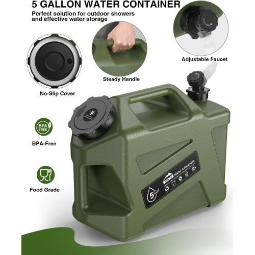 Portable Camping Shower with Water Jug, Electric Rechargeable Camping Shower, 5-Gallon Food Grade Water Containers, Outdoor Camp Pump Water Storage Kit for Hiking Beach, Travel, Pet Bath
