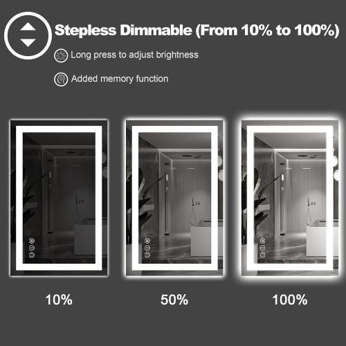 Amorho LED Bathroom Mirror 28x 36 with Front and Backlight, Stepless Dimmable Wall Mirrors with Anti-Fog, Shatter-Proof, Memory, 3 Colors, Double LED Vanity Mirror (Horizontal/Vertical)