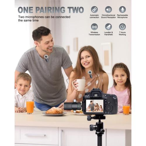 PQRQP 3 in 1 Professional Wireless Lavalier Microphone for iPhone, Android, Camera, Wireless Microphones, Mini Microphone, Crystal Clear Sound Quality for Recording, Live Streaming, Microphone Clips