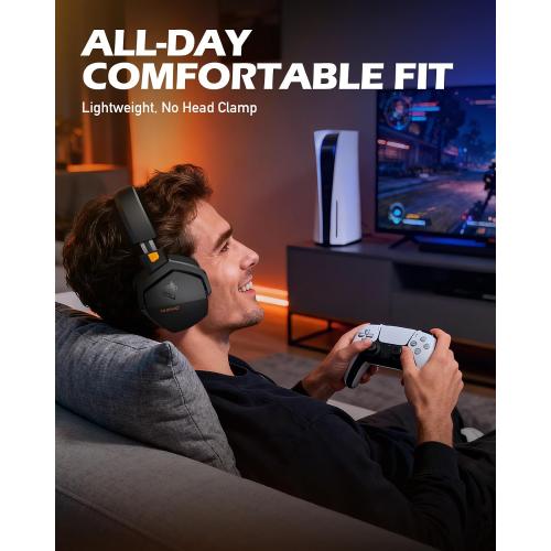 NUBWO Wireless Gaming Headset with Mic for Ps5 Ps4 PC, Zero Interference, 100-Hour Battery All-Day Play, 23ms Sync​ for Fortnite & Call of Duty/FPS Gamers, Triple Mode All Devices Compatible - Orange