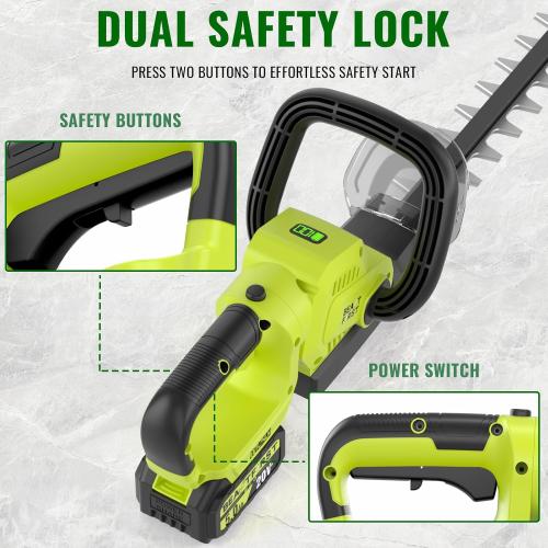 22-Inch Hedge Trimmer Cordless with 2x5.0Ah Battery & Charger, 20V Handheld Electric Tree Grass Trimmer with Rotatable Handle & Dual-Action Blade, Bush Shear Grass Cutter for Shrub Trimming, Garden