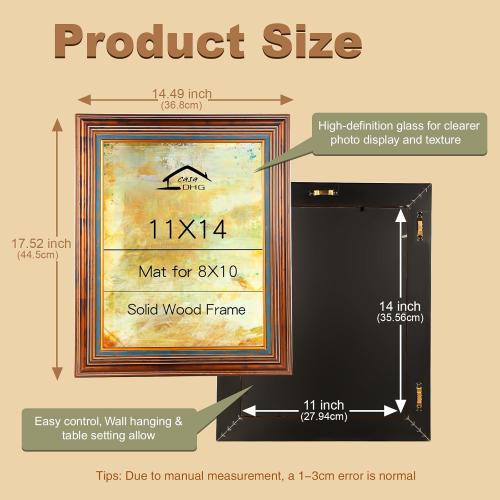 11x14 Vintage Picture Frame, Gold Finish with Real Glass Front, 11 x 14 Photo Frames Elegant Design for Wall, Perfect for Home, Art, or Wedding Photos, Gift