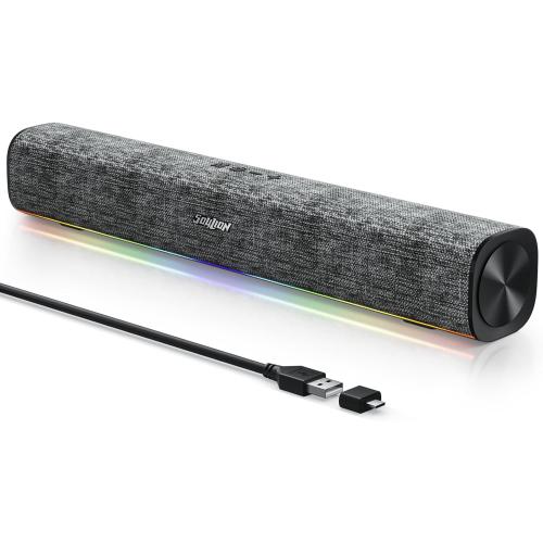 SOULION R100 Bluetooth Computer Speakers with Dynamic LED Light, USB Plug & Play PC Speakers with Switch Button, Clearly Sound Soundbar for Desktop Laptop Monitor(USB-C to USB Adapter Included)