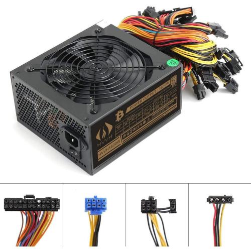 HVVH 20 4 Pin Silent Noise Reduction Miner/PC GPU ATX 1600W Power Supply 87 Plus Gold Designed for US Voltage 110V 1600w Mining ETH PSU Max Support 8 Graphics with 1.5m US Plug Adapter Cable