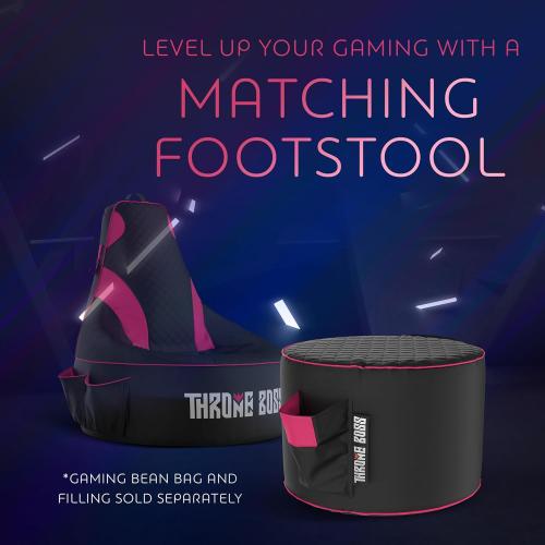 Throne Boss Gaming Footstool - Cover ONLY No Filling - Matching Bean Bag Chair Pouf/Ottoman - Round Gamer Foot Stool Footrest with Drink Holder (Pink)