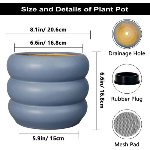 SQOWL Ceramic Pot for Plants - 8 Inch Plant Pot with Drainage Hole Planter for Indoor Plants Outdoor Flower Pot Decorative Plant Pot Unique Planter for Room Decorations Gray