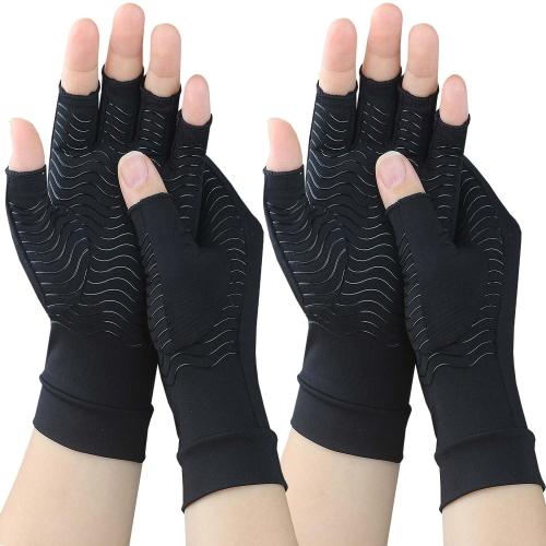 2 Pairs Copper Arthritis Compression Gloves for Rheumatoid, Osteoarthritis, Carpal Tunnel Pain Relief, Compression Hand Gloves for Women & Men,Anti-Slip Fingerless Gloves for Work,Typing (S)