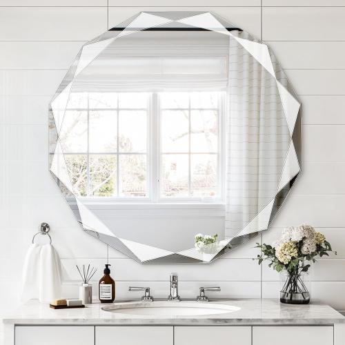 Wall Mounted Bathroom Vanity Mirror, 30x30 Single Beveled Edge Frameless Rounded Mirror, Large Bathroom Mirror for Over Sink Wall, Living Room, Entryway, Cloakroom