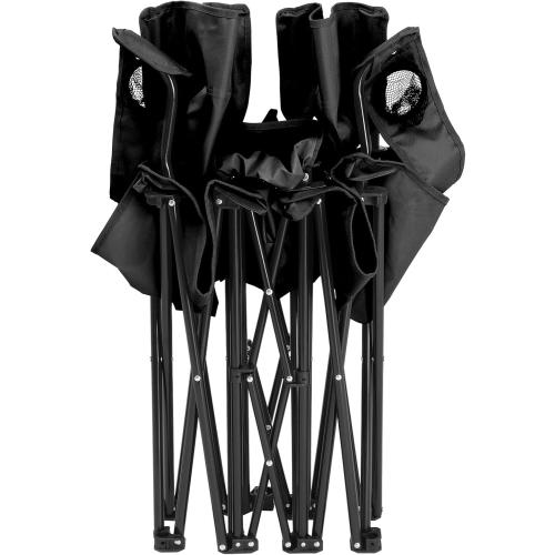 Portable Outdoor 2-Seat Folding Chair Plus Movable Sun Umbrella Black