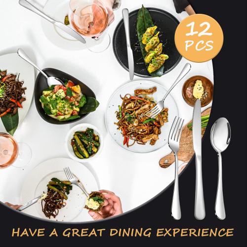 9Pc Silverware Set,SANTUO Stainless Steel Knives Spoon Forks Set for Home, Kitchen and Restaurant, Mirror Polished& Dishwasher Safe (9Pcs-Silverware set)