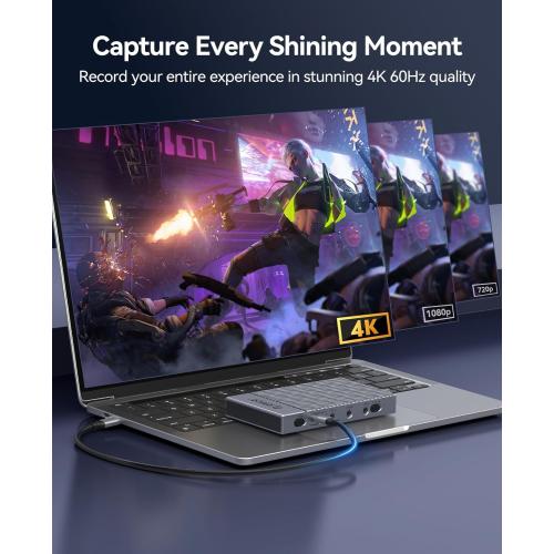 ORICO 4K USB Portable HDMI Capture Card with Dual 4K@60Hz Inputs, Compatible with PS5/Xbox/Switch/OBS and More, for Streaming & Recording Gaming, Works on Laptop, PC, Mac, iPad